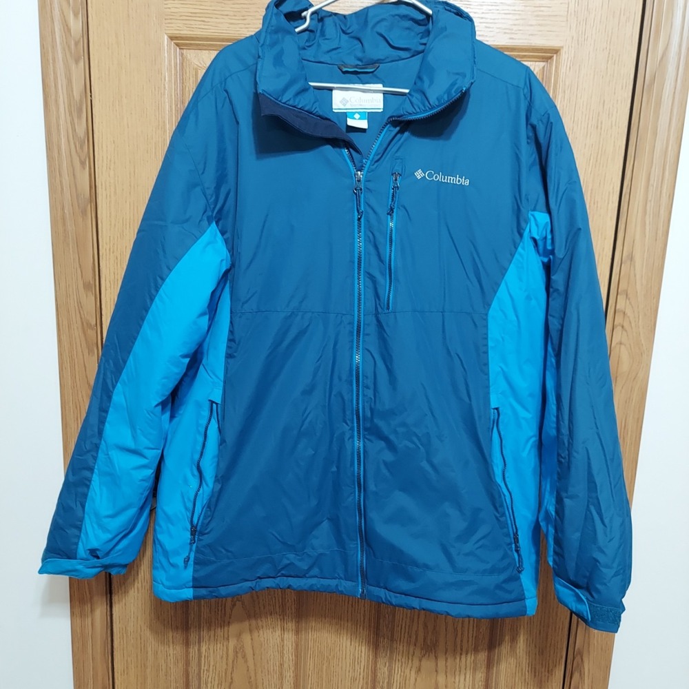 Columbia Jacket Mens Large Blue Hooded Waterproof Parka Winter Coat